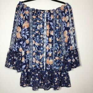 Sheer on off shoulder top ruffle sleeves and hemoversized floaty size M